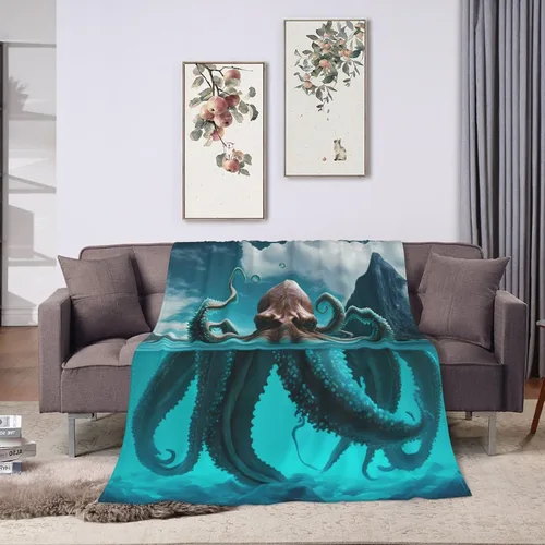 Vista 2 de Manta de pulpo para adultos, mullida, ligera, súper suave, cálida y acogedora, manta de franela de felpa para decoración de cama, sofá o silla, 60 x