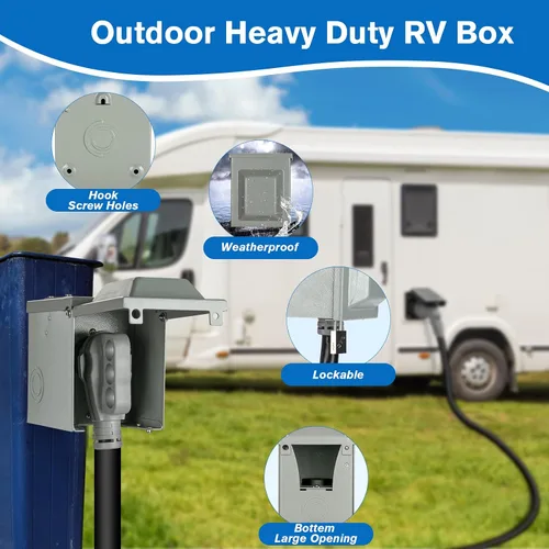 Vista 5 de BEBOBLY Caja de salida de corriente RV de 30 amperios con alimentación RV de 50 amperios, enchufe cerrado para exteriores con bloqueo