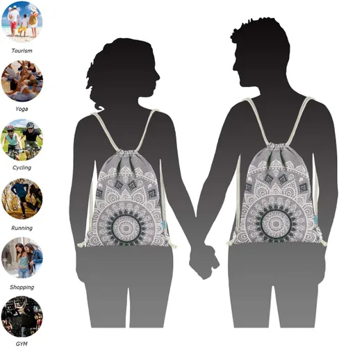 Vista 7 de Miomao Mochila con cordón estilo mandala, bolsa de lona para deportes de playa