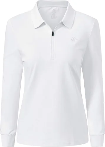 Vista 39 de JINSHI Polo de golf para mujer, de manga larga, con cremallera, deportiva, de secado rápido, atlética, casual, ajustada