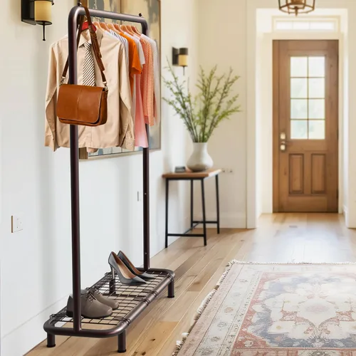 Vista 2 de Simple Houseware Estante de ropa con tubería industrial y estantes
