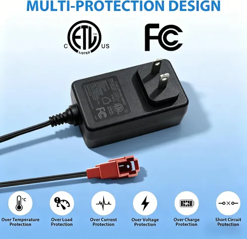 Vista 2 de Cargador de batería certificado ETL de 12V 1A con enchufe cuadrado para juguetes de paseo, cable de 10 pies