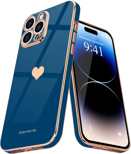 Vista 11 de Teageo Funda para iPhone 14 Pro Max para Mujeres y Niñas Lindo Corazón de Amor Lujoso Chapado Suave Brillante Cubierta Trasera Elevada Protección