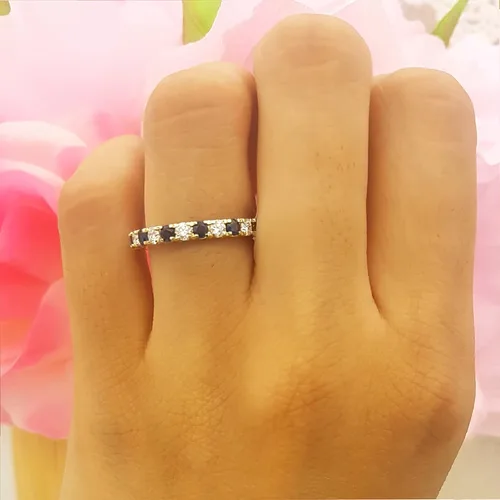 Vista 2 de Dazzlingrock Collection 2.3mm Each Alternate Round Blue Sapphire & White Diamond Eternity Wedding Anniversary Ring Band for Her in Gold