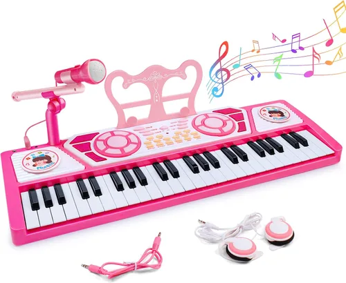 Vista 8 de Piano de juguete de 24 teclas para niños, instrumento musical elctrónico educativo con micrófono Negro