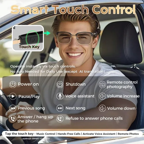 Vista 4 de Lentes inteligentes AI de audio Bluetooth con lentes fotocromáticos, traducción, música, llamadas, asistente de voz, altavoces estéreo de oreja