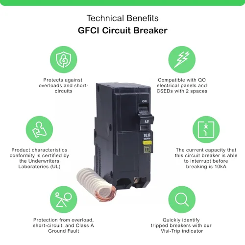 Vista 10 de Square D por Schneider Electric QO220GFICP QO Qwik-Gard, 20 amp, disyuntor GFCI de dos polos