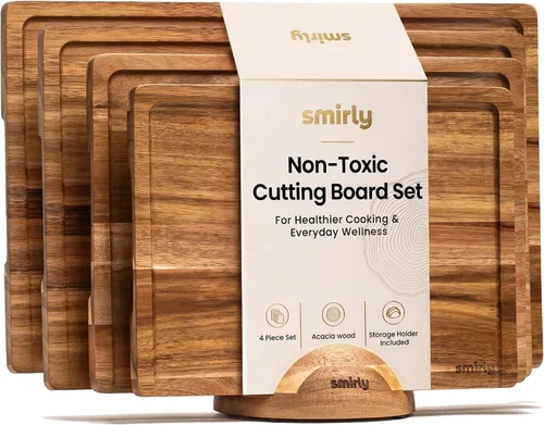 Vista 13 de SMIRLY Juego de tablas de cortar de bambú, tabla de cortar y tablas de cortar de madera para cocina, tabla de cortar de madera pequeña y bloque