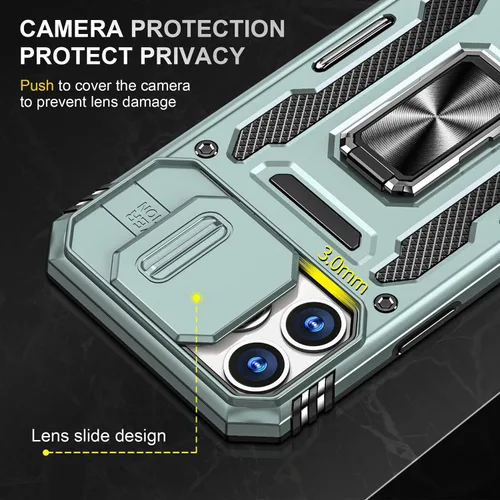 Vista 2 de Funda para iPhone 12 Pro Max con cubierta deslizante para cámara, con soporte para anillo de dedo, soporte magnético para automóvil, para iPhone 12