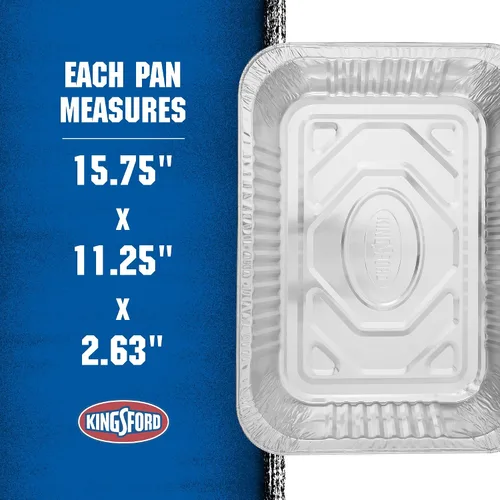 Vista 5 de Kingsford Sartenes de aluminio extra resistentes para asar a la parrilla, sartenes desechables de papel de aluminio ideales para cocinar, hornear