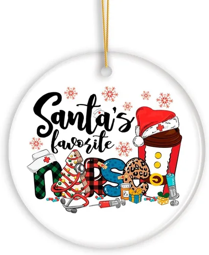 Vista 4 de Adorno navideño alegre de Navidad a cuadros de Papá Noel favorito de enfermera