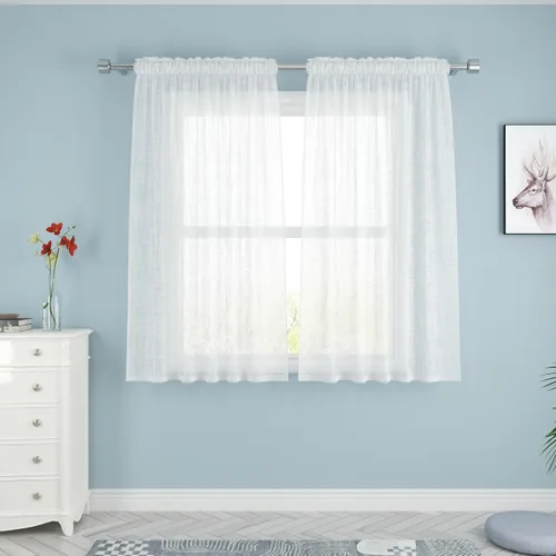 Vista 46 de UPOPO Paneles de Cortina Beige Pequeños Cortinas Transparentes de Gasa de 16 Pulgadas de Largo Cortinas de Cocina de Voile con Textura de Lino