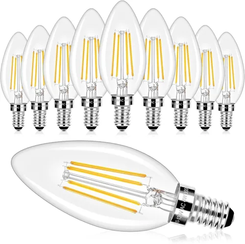 Vista 23 de E12 LED Candelabra Bulbs 40 Watt Equivalent, 4W Vintage Candle Light Bulbs Dimmable, 350Lm Amber Warm White 2200K B10 Edison Bulb, Filament Clear