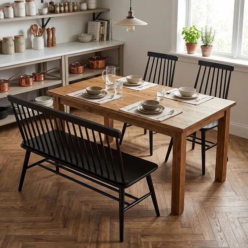 Vista 9 de DUHOME Banco de entrada, Banco de comedor negro con respaldo de espiral, Banco de madera de casa rural Windsor para vestíbulo, balcón, sala