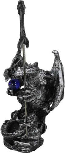 Vista 5 de Ebros Gift Dragón blindado de plata legendario sosteniendo orbe azul y espada draconiana abrecartas escultura escultura decorativa para el hogar