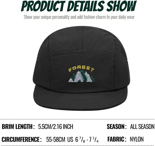 Vista 3 de Clakllie Sombrero de ala plana de 5 paneles sin estructura, gorra de ala corta de secado rápido, gorra de béisbol de nailon transpirable