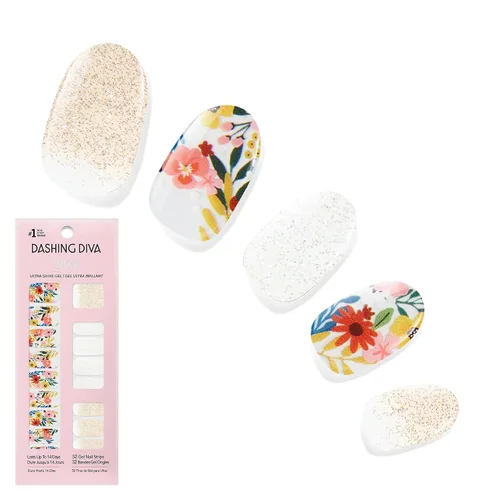 Vista 23 de Dashing Diva Flor Azul - Tiras de uñas de gel brillantes, sin rayos UV, resistentes al astillado, de larga duración, juego de manicura de 3 piezas