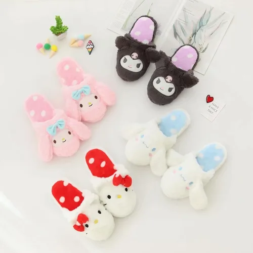Vista 7 de AAOTE Kuromi - Pantuflas de felpa My Melody Cinnamoroll para invierno, talla única, para la mayoría de las pantuflas de dibujos animados suaves