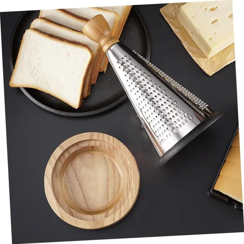 Vista 3 de Uonlytech Multifunctional Kitchen Cheese Grater with Wood Handle Stainless Steel Three-sided Design Stable Stand for Home Restaurant Vegetable