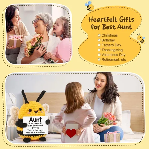 Vista 6 de LEJIAJINW - Regalos para tía para mujer, regalos de cumpleaños para tía de sobrina sobrina, linda abeja de ganchillo hecha a mano, regalo único
