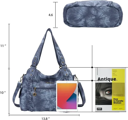 Vista 2 de Angel Barcelo - Bolsa de hombro amplia para mujer, diseño Hobo, cuero lavado