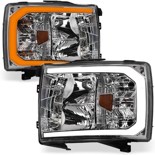 Vista 12 de 7422441821830 Compatible con Chevy Silverado 2007-2013 1500/2007-2014 2500 3500 HD DRL LED Strip Bar Faros delanteros con reflector ámbar