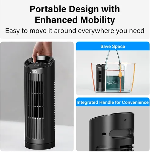 Vista 14 de JRD Ventilador de torre de 13 pulgadas para dormitorio, ventilador de escritorio silencioso con control remoto, oscilación de 80°, 3 velocidades, 4