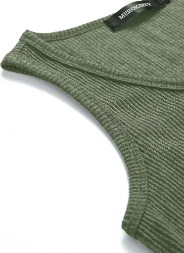 Vista 4 de MEROKEETY Camiseta sin mangas con cuello en V para mujer sin mangas acanalada con botones informal Henley