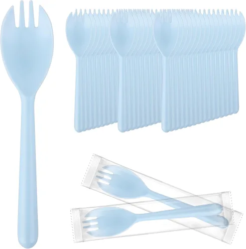 Vista 15 de EUSOAR Tenedores y cucharas desechables a granel, 50 piezas de plástico de 5.5 x 1.2 pulgadas, cucharas de tenedor de servicio de cubiertos