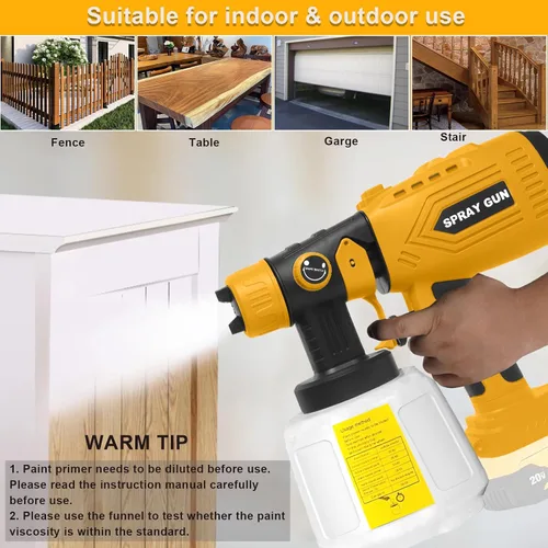 Vista 4 de Pulverizador de pintura inalámbrico para batería Dewalt de 20 V (batería no incluida), pistola de pintura eléctrica con 4 boquillas de cobre y 3