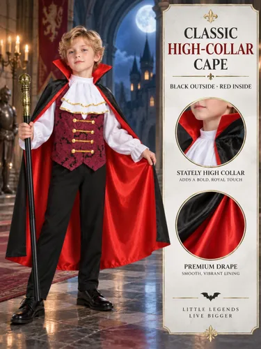 Vista 3 de HOMELEX Disfraz de vampiro infantil para niño, disfraz rojo de Halloween para niños