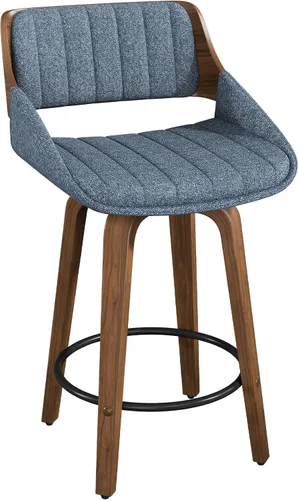 Vista 23 de Juego de taburetes de bar de 1, taburetes de bar giratorios de 26" de altura de mostrador con respaldo y patas de madera curvada de nogal, sillas