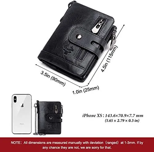 Vista 5 de gzcz Cartera de cadena plegable para hombre de piel auténtica suave con ventana de identificación y tarjetero de crédito minimalista con cremallera