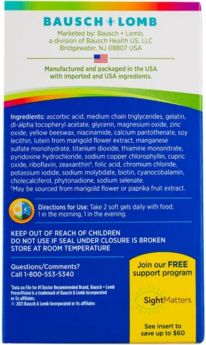 Vista 3 de Bausch & Lomb PreserVision - Vitamina mineral para ojos, 100 geles blandos (paquete de 2)