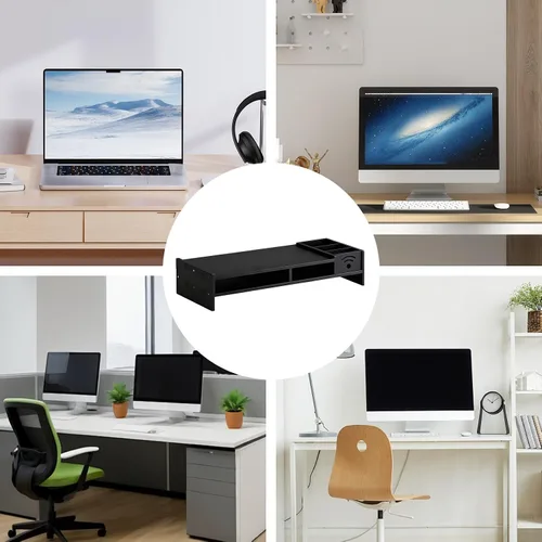 Vista 4 de Elevador de monitor – Elevador de monitor de madera de 2 niveles, organizador de escritorio para laptop 4.3 pulgadas de altura R, para el hogar