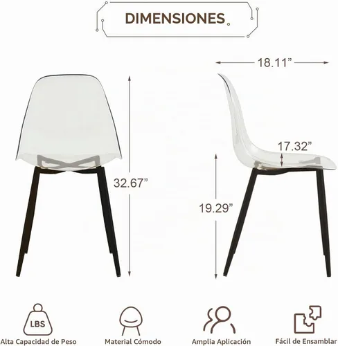 Vista 2 de Baysitone Juego de 4 sillas de comedor transparentes, sillas modernas de cocina con asiento transparente, sillas laterales de acento acrílico