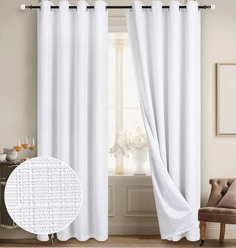 Vista 57 de Diraysid Cortinas 100% opacas de lino beige para dormitorio, con ojales, aislamiento térmico, cortinas de oscurecimiento de habitación