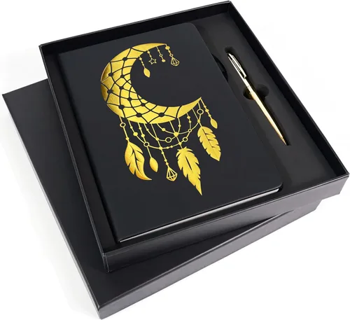 Vista 10 de Veway Juego de regalo de diario y bolígrafo de mandala - Diario de cuero vegano con bolígrafo - Diario profesional para mujeres u hombres - Juego