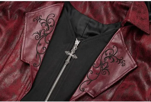 Vista 5 de Chaqueta steampunk de piel sintética para hombre, estilo medieval gótico, victoriano, abrigo de vampiro