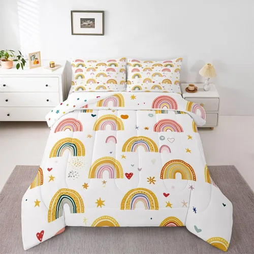 Vista 18 de Erosebridal Juego de edredón arcoíris de 2 piezas, edredón de nube de dibujos animados kawaii iridiscente individual para niños, niñas, mujeres