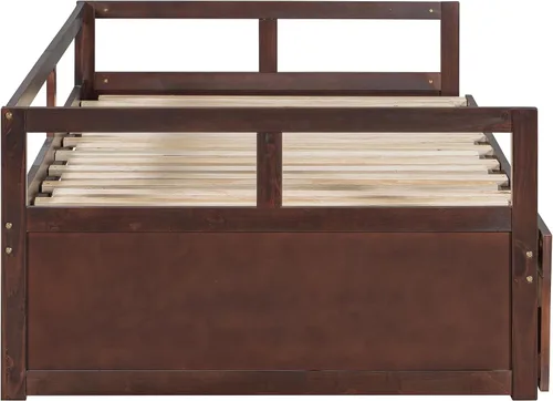 Vista 6 de MERITLINE Sofá cama con nido y dos cajones, sofá cama extensible para dormitorio, sala de estar, espresso