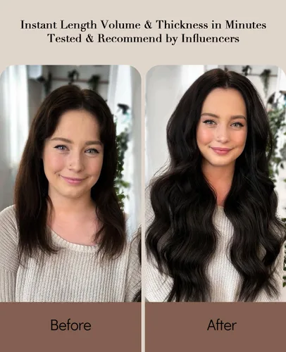 Vista 53 de VINBAO Extensiones de cabello humano con clip, balayage, color marrón ceniza a rubio caramelo, 14 pulgadas, 6 unidades, 3.53 onzas, 6
