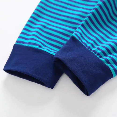 Vista 6 de Conjunto de ropa de bebé para niños, 2 piezas, para niños recién nacidos, dibujos animados, perro de manga corta, camiseta Tops+pantalones a rayas