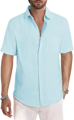 Vista 193 de JMIERR Camisas de vestir a rayas con botones y manga corta para hombre
