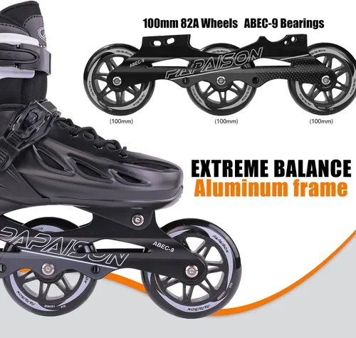 Vista 5 de PAPAISON Patines en línea ajustables para adultos para hombres y mujeres con 3 ruedas de 100 mm, patines de exterior para fitness, velocidad