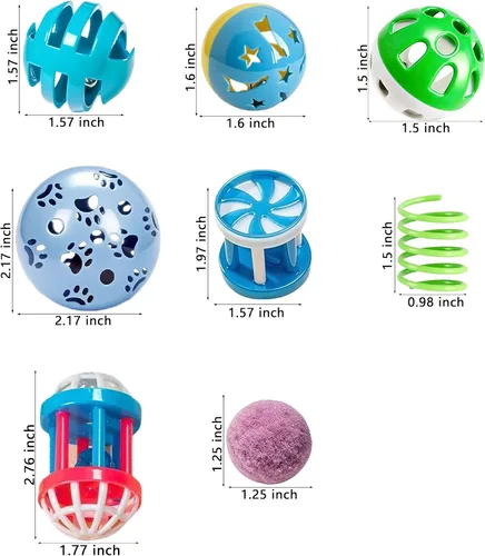 Vista 2 de Paquete de 20 pelotas de juguete para gatos para interiores, con bolas de campana de polipropileno, bolas de felpa y juguetes de primavera