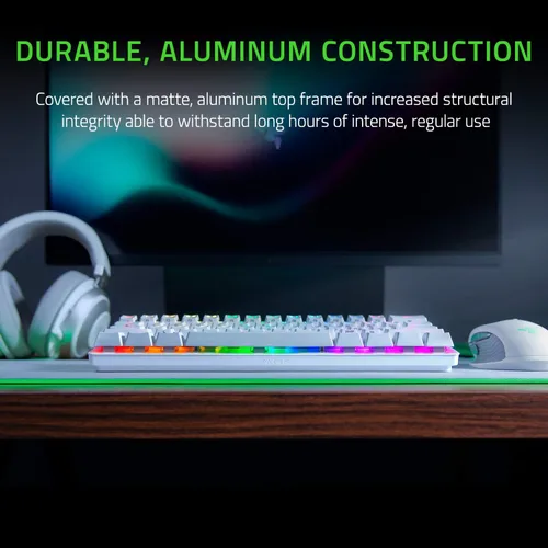 Vista 5 de Razer Huntsman Mini Teclado 60% para juegos, interruptores ópticos lineales blanco (Mercury White)