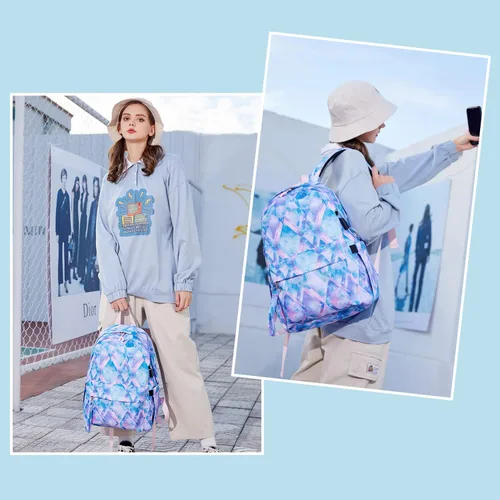 Vista 2 de Mochila escolar 3 en 1, Azul Tie dye, Mochila escolar