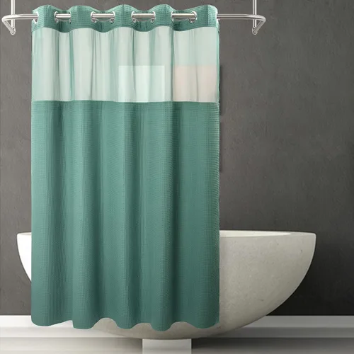 Vista 37 de Cortina de baño River Dream de gran peso sin ganchos necesarios con diseño de gofre punteado y forro a presión - 36W x 74H, de calidad hotelera