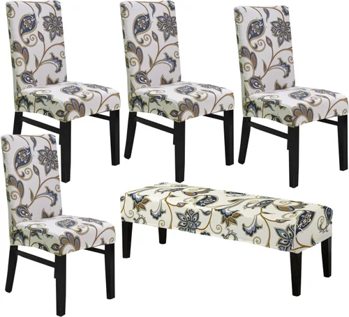 Vista 40 de CRFATOP 4 Piezas de Fundas Elásticas para Silla de Comedor con Funda para Banco Fundas Impresas para Silla de Comedor Fundas para Cojín de Asiento